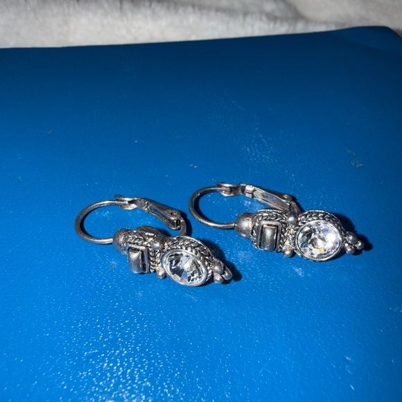 Unique Vintage Silver Crystal or CZ Drop Earrings - Picture 8 of 10